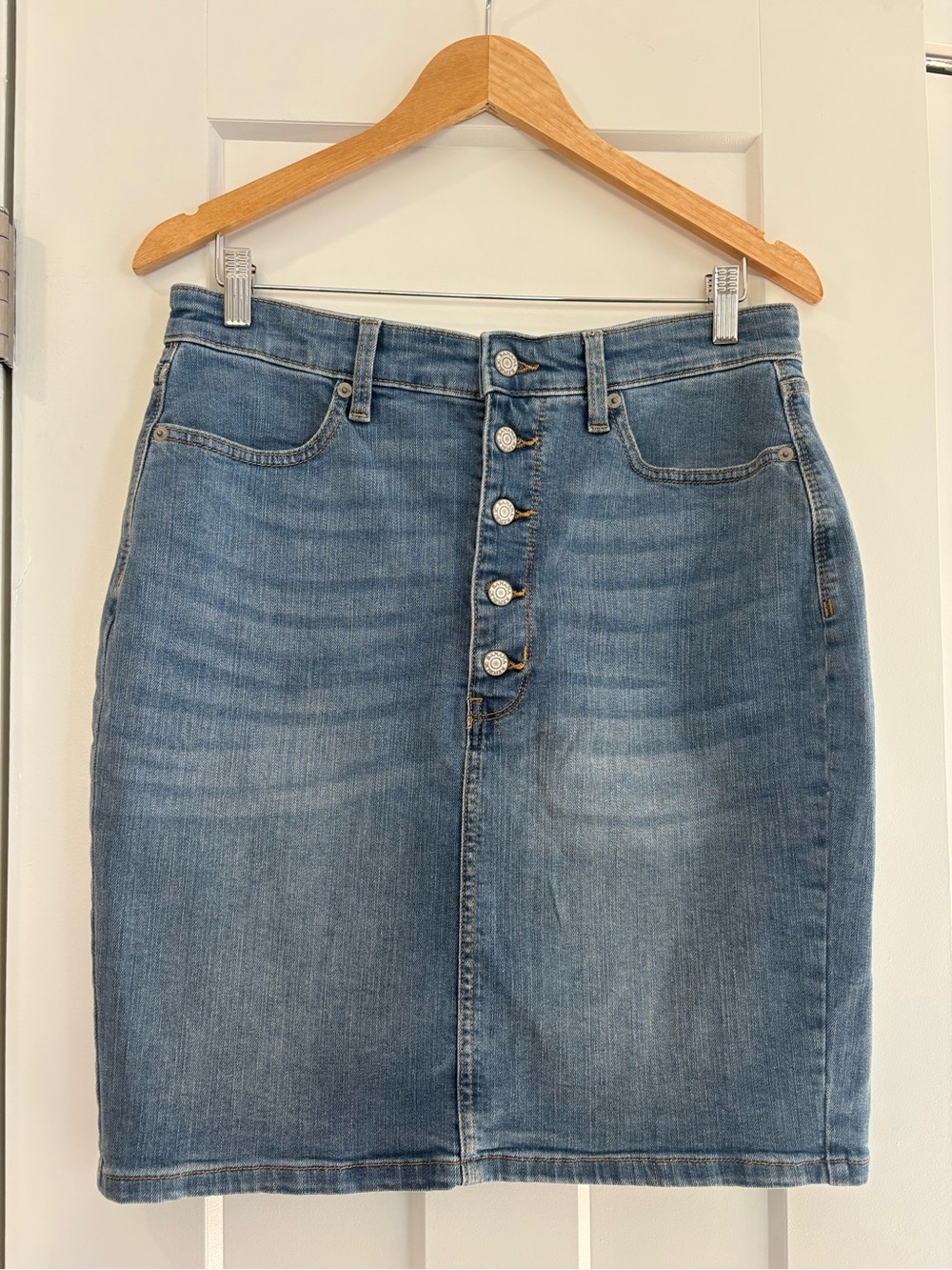 Banana Republic Blue Denim Pencil Skirt with Front Buttons